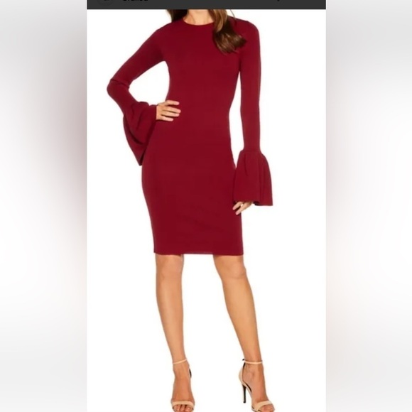 BARDOT Arabella Bell-Sleeve Sheath Dress Size 6 Color Maroon Red - Picture 5 of 5